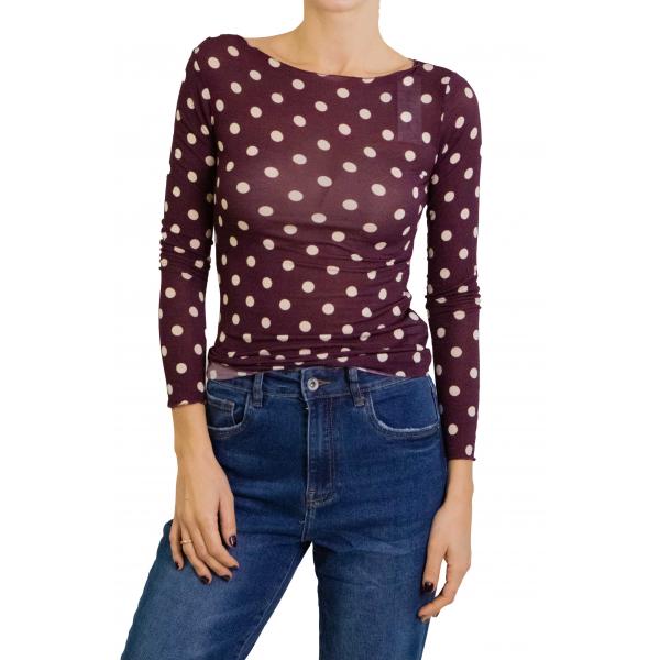 Maglia misto cashmere con pois scollo a barca 